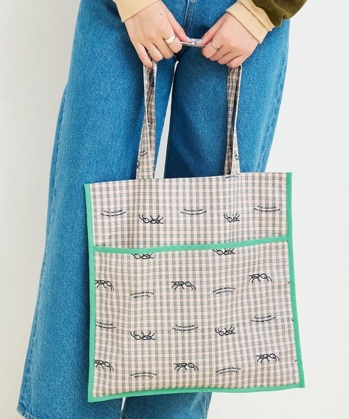 I am I in fact...(アイアムアイインファクト)の「●ANT CHECK パイピングトートバッグ(トートバッグ・レディース・グリーン/レッド・FREE)」の8枚目の写真