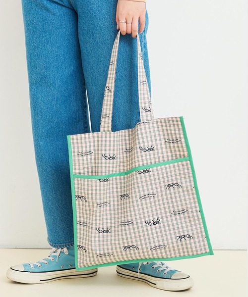 I am I in fact...(アイアムアイインファクト)の「●ANT CHECK パイピングトートバッグ(トートバッグ・レディース・グリーン/レッド・FREE)」の16枚目の写真
