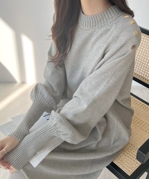 金ボタンプチハイネックニットワンピース