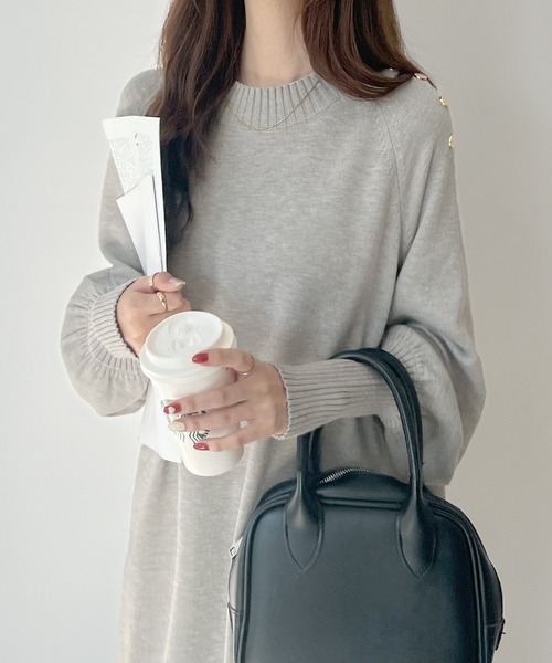 Futier land（フューティアランド）の「金ボタンプチハイネックニットワンピース（ワンピース・レディース・ブラウン/グレー/ブラック・FREE）」の22枚目の写真