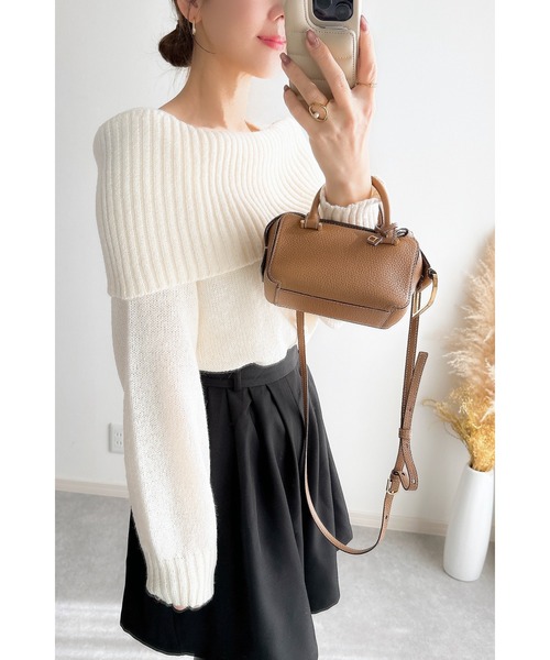 &. NOSTALGIA（アンドドットノスタルジア）の「【ZOZO限定】モヘアタッチオフショルダーニット（ニット/セーター・レディース・アイボリー/ブラック/グレー/ピンク・M）」の12枚目の写真