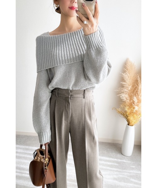 &. NOSTALGIA（アンドドットノスタルジア）の「【ZOZO限定】モヘアタッチオフショルダーニット（ニット/セーター・レディース・アイボリー/ブラック/グレー/ピンク・M）」の6枚目の写真