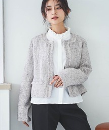 【150㎝前後の小柄さんサイズ】ショート丈 フリンジツイードジャケット