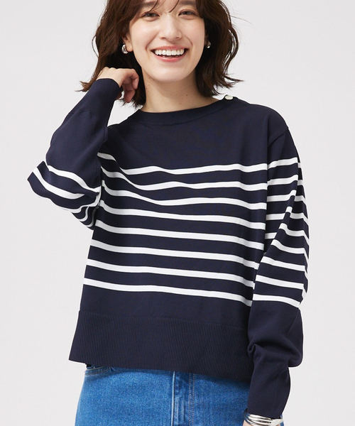 abahouse mavie(アバハウスマヴィ)の「【セットアップ対応】ボーダーニットプルオーバー(ニット/セーター・レディース・ホワイト/ネイビー・フリー)」の1枚目の写真