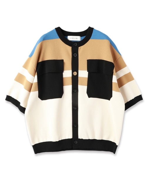 セール】Collarless Buttoned Short Sleeve Knit Jaket（ニット