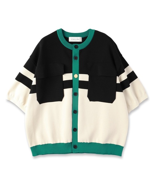 25-SS-041 / Collarless Buttoned Short Sleeve Knit Jaket