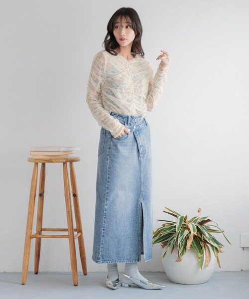 LOWRYS FARM（ローリーズファーム）の「アシメシャーリング２ＰＬＳ 288081（Tシャツ/カットソー・レディース・チャコールグレー/ホワイト/ピンク・FREE）」の5枚目の写真