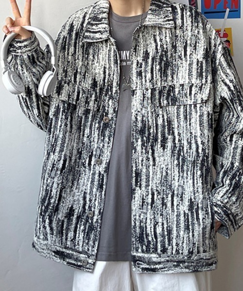 link lot(リンクロット)の「ジャガード 総柄シャツブルゾン(ブルゾン・メンズ・ブラック/ブルー・M/L)」の7枚目の写真