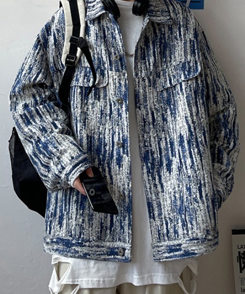 link lot(リンクロット)の「ジャガード 総柄シャツブルゾン(ブルゾン・メンズ・ブラック/ブルー・M/L)」の3枚目の写真