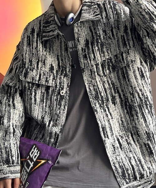link lot(リンクロット)の「ジャガード 総柄シャツブルゾン(ブルゾン・メンズ・ブラック/ブルー・M/L)」の5枚目の写真