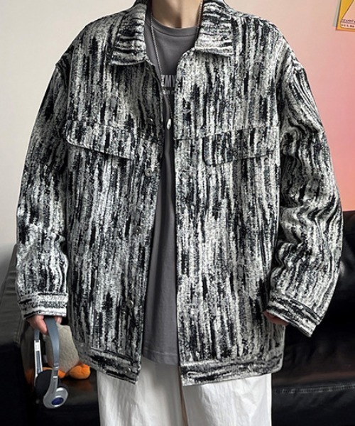 link lot(リンクロット)の「ジャガード 総柄シャツブルゾン(ブルゾン・メンズ・ブラック/ブルー・M/L)」の6枚目の写真