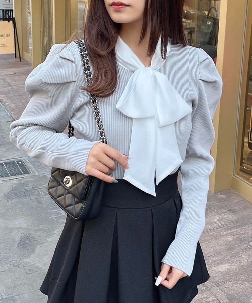 INGNI（イング）の「シアーボウタイニット（ニット/セーター・レディース・ブラック×ホワイト/ピンク系2/グレー×ホワイト/オフホワイト・M）」の18枚目の写真