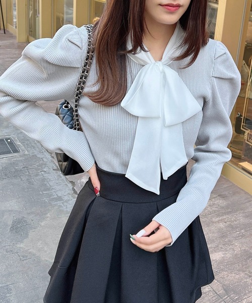 INGNI（イング）の「シアーボウタイニット（ニット/セーター・レディース・ブラック×ホワイト/ピンク系2/グレー×ホワイト/オフホワイト・M）」の20枚目の写真