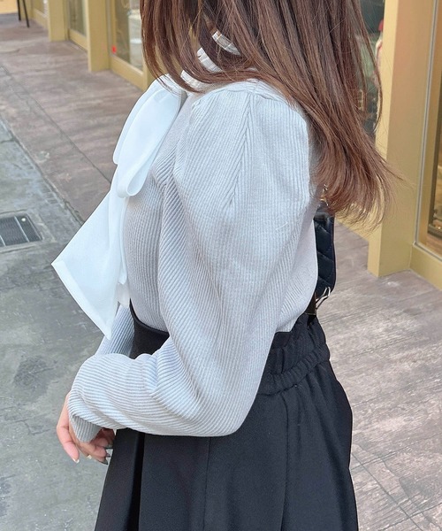 INGNI（イング）の「シアーボウタイニット（ニット/セーター・レディース・ブラック×ホワイト/ピンク系2/グレー×ホワイト/オフホワイト・M）」の21枚目の写真