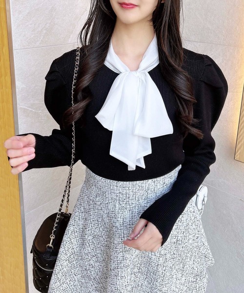 INGNI（イング）の「シアーボウタイニット（ニット/セーター・レディース・ブラック×ホワイト/ピンク系2/グレー×ホワイト/オフホワイト・M）」の11枚目の写真