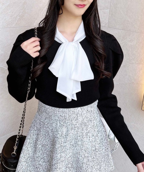 INGNI（イング）の「シアーボウタイニット（ニット/セーター・レディース・ブラック×ホワイト/ピンク系2/グレー×ホワイト/オフホワイト・M）」の12枚目の写真