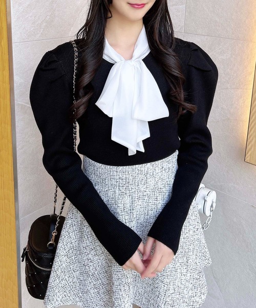 INGNI（イング）の「シアーボウタイニット（ニット/セーター・レディース・ブラック×ホワイト/ピンク系2/グレー×ホワイト/オフホワイト・M）」の13枚目の写真