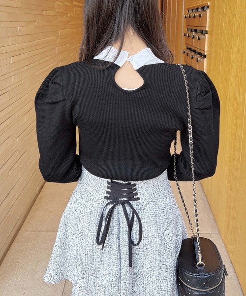 INGNI（イング）の「シアーボウタイニット（ニット/セーター・レディース・ブラック×ホワイト/ピンク系2/グレー×ホワイト/オフホワイト・M）」の15枚目の写真