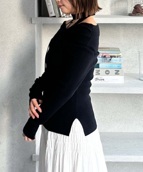 archives（アルシーヴ）の「チョーカータックドレープオフショルニット（ニット/セーター・レディース・ピンク/グレー/ブラック/アイボリー・MEDIUM）」の18枚目の写真