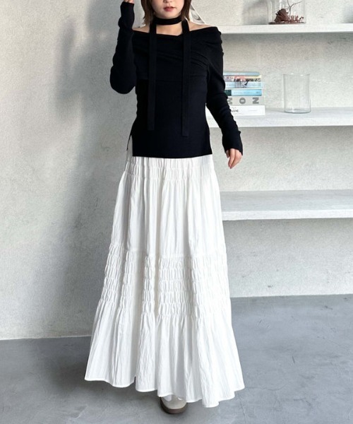 archives（アルシーヴ）の「チョーカータックドレープオフショルニット（ニット/セーター・レディース・ピンク/グレー/ブラック/アイボリー・MEDIUM）」の21枚目の写真