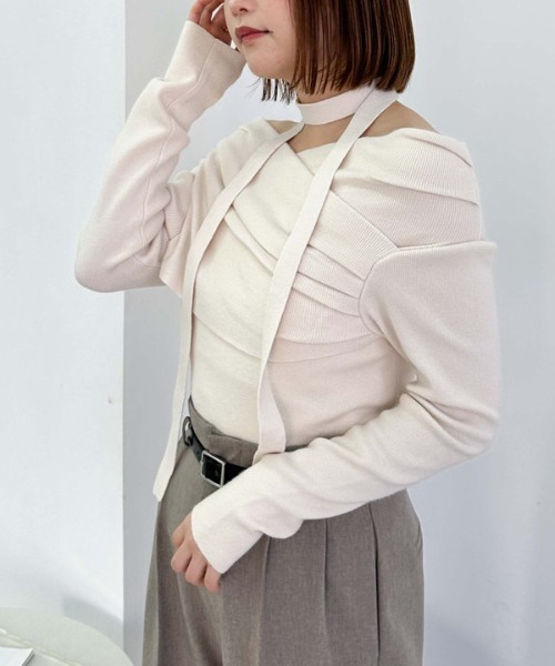 archives（アルシーヴ）の「チョーカータックドレープオフショルニット（ニット/セーター・レディース・ピンク/グレー/ブラック/アイボリー・MEDIUM）」の11枚目の写真