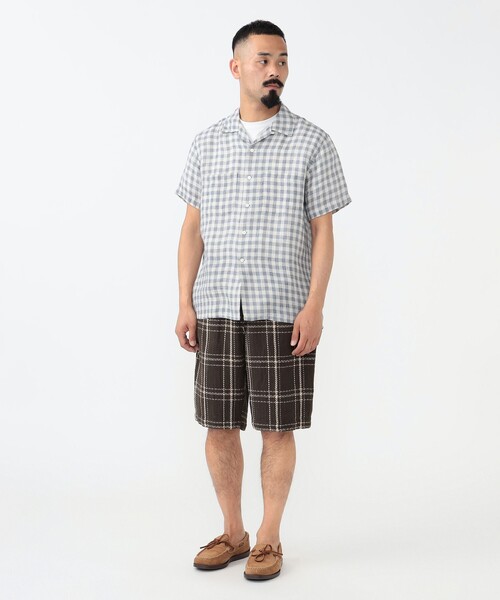 BEAMS PLUS（ビームスプラス）の「チェック リネン パナマ オープンカラー シャツ（シャツ/ブラウス・メンズ・オレンジ/ブラウン/ブルー・L/S/M/XL）」の6枚目の写真