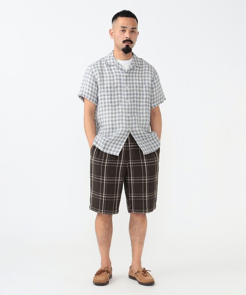 BEAMS PLUS（ビームスプラス）の「チェック リネン パナマ オープンカラー シャツ（シャツ/ブラウス・メンズ・オレンジ/ブラウン/ブルー・L/S/M/XL）」の7枚目の写真