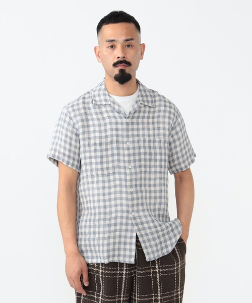 BEAMS PLUS（ビームスプラス）の「チェック リネン パナマ オープンカラー シャツ（シャツ/ブラウス・メンズ・オレンジ/ブラウン/ブルー・L/S/M/XL）」の10枚目の写真