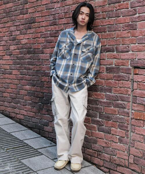 WEGO（ウィゴー）の「WEGO/【25年春夏新作】オンブレチェックフードシャツ（シャツ/ブラウス・メンズ・ブラック系その他2/ブルー系その他2・MEDIUM/LARGE）」の3枚目の写真