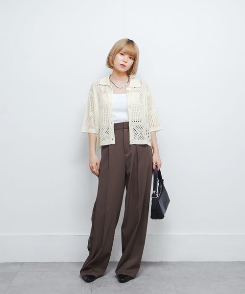 Chillfar(チルファー)の「メッシュクロシェカーデ(カーディガン/ボレロ・レディース・ブラウン/ブラック/ブルー/オフホワイト・FREE)」の6枚目の写真