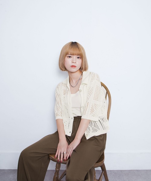 Chillfar(チルファー)の「メッシュクロシェカーデ(カーディガン/ボレロ・レディース・ブラウン/ブラック/ブルー/オフホワイト・FREE)」の9枚目の写真