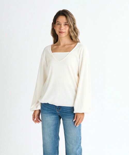 ROXY(ロキシー)の「PUFFY DAYS /ロキシーアンサンブル2WAYトップス(Tシャツ/カットソー・レディース・ミント/イエロー/ホワイト/ブラック・LARGE/SMALL/MEDIUM)」の2枚目の写真