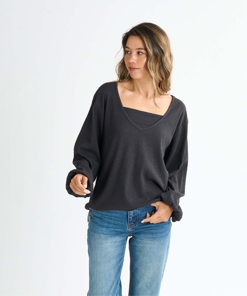 ROXY(ロキシー)の「PUFFY DAYS /ロキシーアンサンブル2WAYトップス(Tシャツ/カットソー・レディース・ミント/イエロー/ホワイト/ブラック・LARGE/SMALL/MEDIUM)」の1枚目の写真
