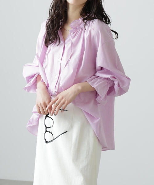 FREE'S MART（フリーズマート）の「◆［MFM］ストライプフリルシャツ（シャツ/ブラウス・レディース・ワンウォッシュ/ピンク系その他/ブルー系その他/グリーン系その他/ホワイト・FREE）」の6枚目の写真