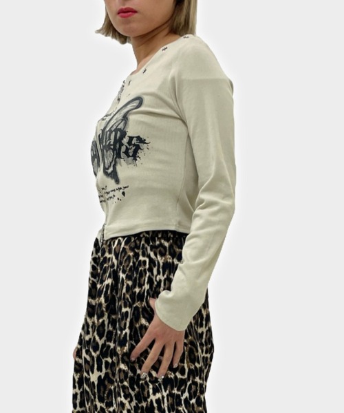 セール】【ampm】フロントジップ蝶プリントLSTシャツ（Tシャツ