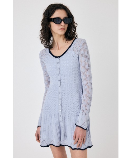 MOUSSY(マウジー)の「EYELET LACE KNIT ミニドレス(ワンピース・レディース・ホワイト/ブラック/ライトブルー・FREE)」の6枚目の写真
