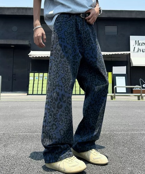 セール】レオパード柄 ルーズシルエットワイドデニムパンツ