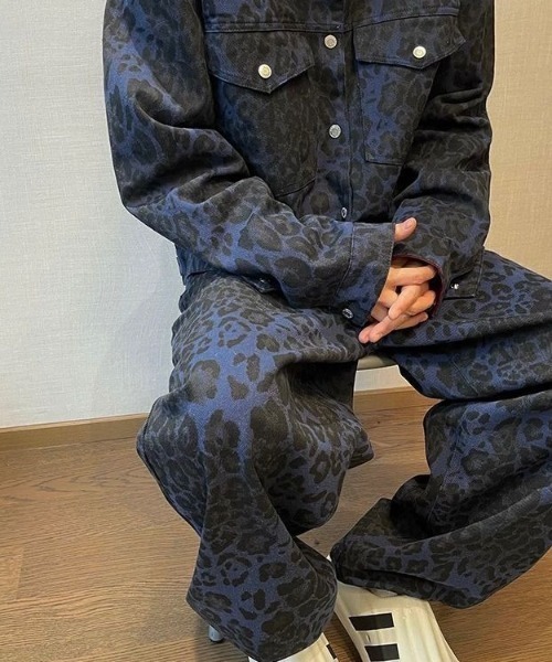 セール】レオパード柄 ルーズシルエットワイドデニムパンツ ヒョウ柄