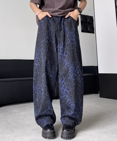 セール】レオパード柄 ルーズシルエットワイドデニムパンツ