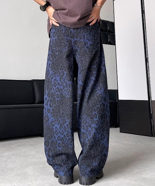 セール】レオパード柄 ルーズシルエットワイドデニムパンツ ヒョウ柄 セール】レオパード柄 ルーズシルエットワイドデニムパンツ ヒョウ柄