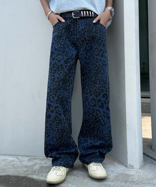 セール】レオパード柄 ルーズシルエットワイドデニムパンツ ヒョウ柄