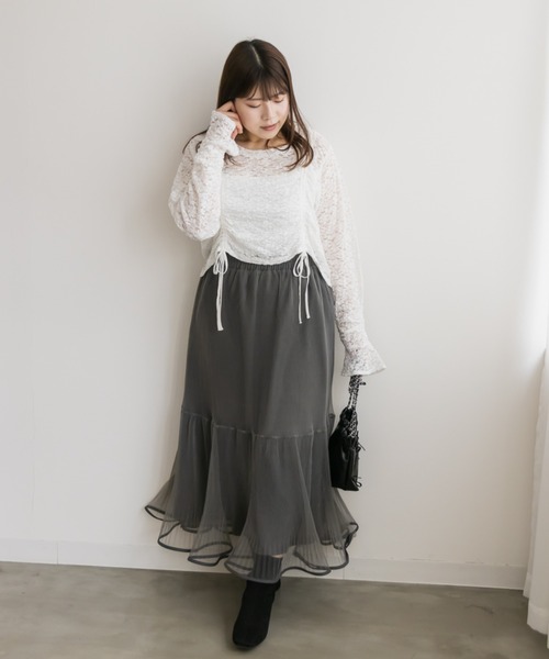 CLETTE(クレット)の「裾ウェーブチュールスカート(スカート・レディース・チャコールグレー/ブラック/アイボリー・4L/3L/LL)」の12枚目の写真