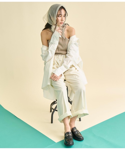 Settimissimo（セッティミッシモ）の「ダブルウエスト ピンストライプ スラックス パンツ（スラックス・レディース・ダークグレー/アイボリー・FREE）」の18枚目の写真