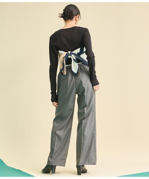 Settimissimo（セッティミッシモ）の「ダブルウエスト ピンストライプ スラックス パンツ（スラックス・レディース・ダークグレー/アイボリー・FREE）」の8枚目の写真