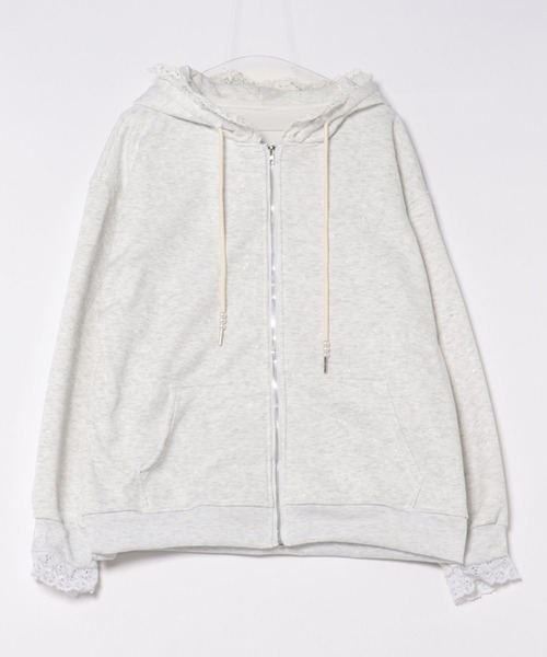 DIAVEL（ディアベル）の「【韓国ファッション春コーデに】リボンワッペンジップパーカー（パーカー・レディース・ライトグレー・M）」の7枚目の写真