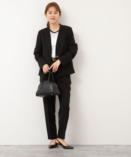 新品 24ss ノーリーズ ソフィー ノーカラー ジャケット NOLLEY'S セール】《セットアップ対応》ウォッシャブルツイルノーカラー