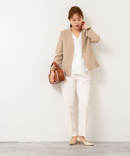 新品 24ss ノーリーズ ソフィー ノーカラー ジャケット NOLLEY'S セール】《セットアップ対応》ウォッシャブルツイルノーカラー