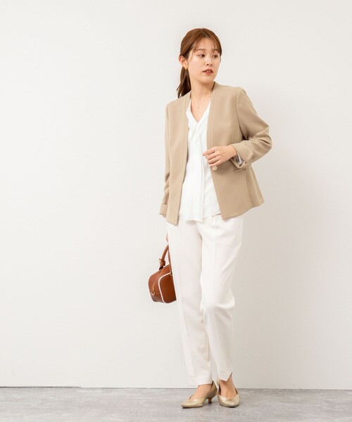 NOLLEY'S sophi ノーカラージャケット ホワイト セール】《セットアップ対応》ウォッシャブルボンディングジョー