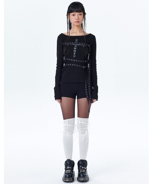 tシャツ A'GEM/9 × .kom 「runningHIGH/ランニングハイ」 BELTED SLIM L/S TEE/ベルトスリム長袖カットソー A'GEM/9 × .kom 『runningHIGH/ランニングハイ』 BELTED SLIM L