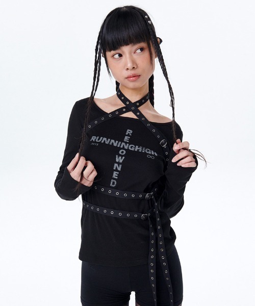 tシャツ A'GEM/9 × .kom 「runningHIGH/ランニングハイ」 BELTED SLIM L/S TEE/ベルトスリム長袖カットソー A'GEM/9 × .kom 『runningHIGH/ランニングハイ』 BELTED SLIM L